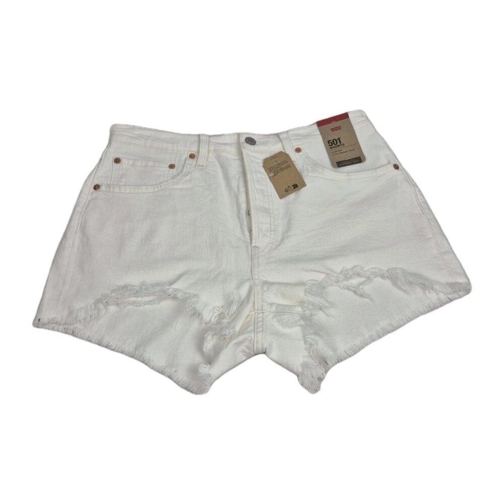Levi's 501 Jean Shorts Womens Size 31 White Denim Button Fly High Rise Cut (56)